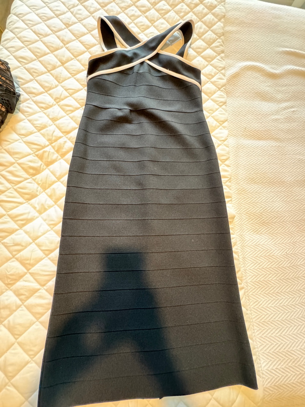 Black Ribbed Pencil Skirt with Contrast Trim